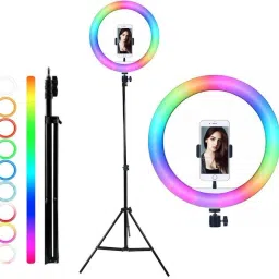Webilla 10Inch RGB Colors Ring Light Tripod 3 Mode Light 10 Level Brightness Adjust 360 Rotation Mobile Holder Clip 26 Color Change Light for Insta Reels Mx Takatak YouTube Vlog Makeup Photography Ring Flash-picture-12
