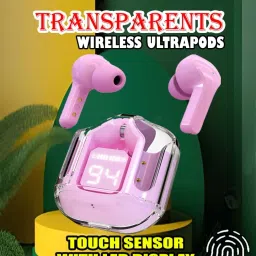 crecro Ultrapod Bluetooth Earbuds Headset Crystal Transparent Design,LED Display W88 Smart Headphones-image-90