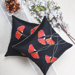 ANS Black & Pink Set of 2 Floral Square Cushion Covers-45