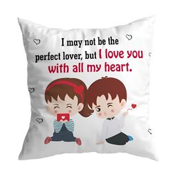ARTBUG White & Red Printed Square Pre-Filled Cushion With Filler image 1