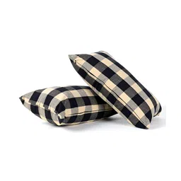SKANDA FAB Black & Yellow Checked 2 Pieces Cotton Sofa Cushions-39