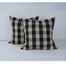 SKANDA FAB Black & Yellow 2 Pieces Checked Cotton Sofa Cushions-41