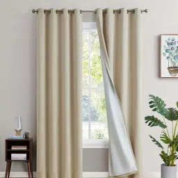 bfam Solid (Pack of 2) 6 Ft Blackout Eyelet Polyester Window Curtain (Beige )-picture-0