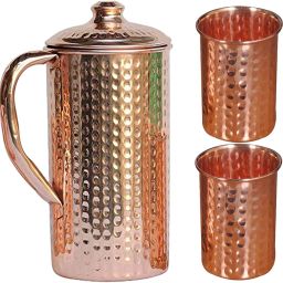 Shakuntla Handicraft 1.25 litre Copper Jug with Lid & 2 Water Glass 200 ml Jug Glass Set-image-63