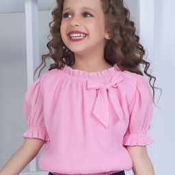 Peppermint Girls Puff Sleeve Crepe Blouson Top-image-88