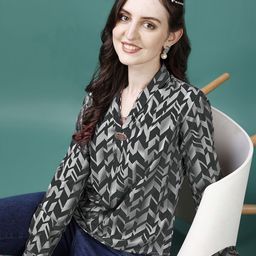 KALINI Geometric Printed Shawl Collar Regular Top-picture-19