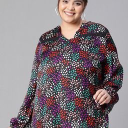 Oxolloxo Plus Size Abstract Printed V-Neck Puff Sleeves Top-14