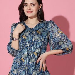 FASHION DREAM Floral Printed Puff Sleeve Georgette Top-picture-1
