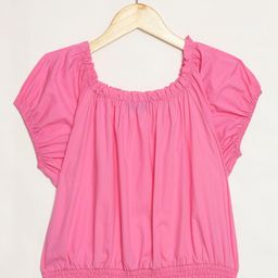 HERE&NOW Girls Pink Grathered Cotton Blouson Crop Top-image-2