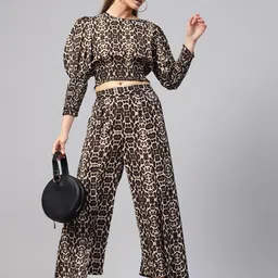 SASSAFRAS Black & Beige Animal Print Crop Blouson Top-image-23