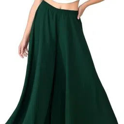 Women Regular Fit Green Georgette Trousers-image-1
