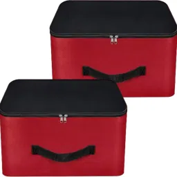 Mdali Storage Bags for Clothes,Saree with Zip Closure & Handle (Red, Pack of 2) Polyester Laundry Bag-0
