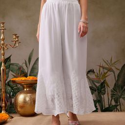 ada Women Regular Fit White Cotton Blend Trousers-picture-5
