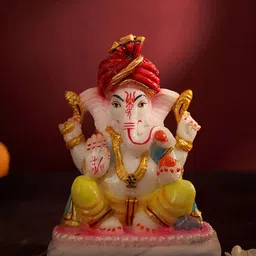 DecorTwist White & Yellow Marble Pagadi Lord Ganesha Showpiece-image-13