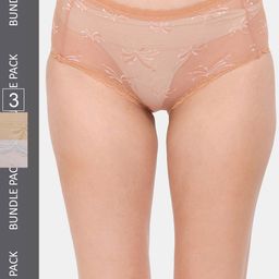 Amour Secret Women Pack Of 3 Self-Design Anti-Bacterial Hipster Briefs-image-89