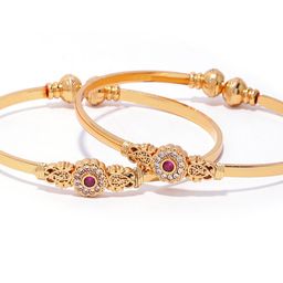 Shining Diva Set Of 2 Gold-Plated White & Pink Stone-Studded Adjustable Bangles image 2