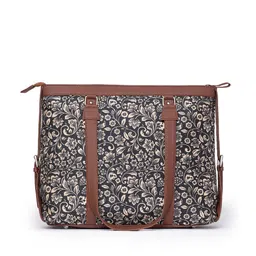 ZOUK Black and Beige Printed Handicraft Fabric & Vegan Leather Sustainable Shoulder Bag image 4