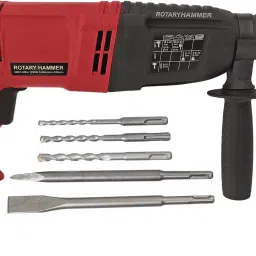 dumdaar DM26 1250w Red Rotary Electric Hammer Drill machine with 2pc Chisel and 3pc Hammer Bit Rotary Hammer Drill image 2