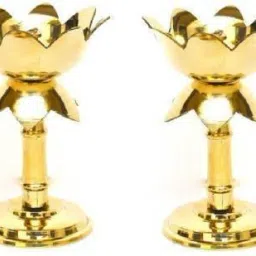 Set of 2 Pure Brass lotus Diya for Puja Temaple Decoration, Lotus Shape Pillar Diya Stand Oil Lamp for Home Mandir Pooja Articles Decor Gifts 3.5 inch set of 2 Brass (Pack of 2) Table Diya-image-18