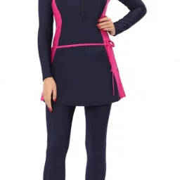 Frock style Front zipper Full Sleeves with Removable Pad Full Long tights Graphic Print, Printed Women Swim-dress Dark Blue, Pink Swimsuit-image-36