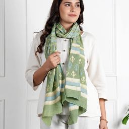 Printed Pure Cotton Women Green Stole-image-22