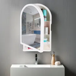 Ideal Mirror Cabinet | Multipurpose Cabinet | Home Decor | Ivory Color(Cream) Plastic, Glass Wall Shelf-image-35