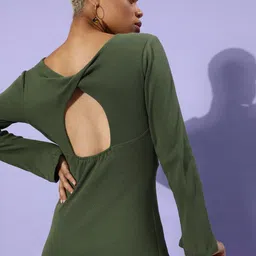 Athena Olive Solid Knitted Dress-image-27
