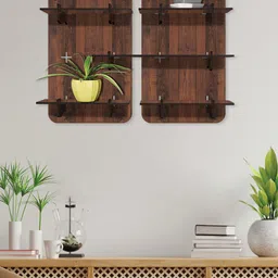 RANDOM Coffee Brown Set of 2 Rectangular Wood Modular Wall Shelves image 1