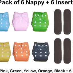 Washable & Waterproof Nappy 6 + 6 Inserts Combo Size Adjustable For 0-30 Months.-9