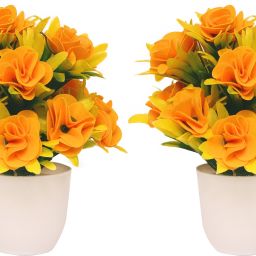 Set of 2 Pcs yellow Artificial Flower For Home Decoration Multicolor Ballmum Artificial Flowerwith Pot-11