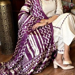 Women Khadi Cotton Kurti Pant Dupatta Set-image-53