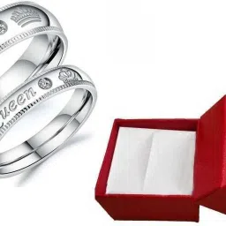 Stainless Steel, Brass, Stone, Metal, Copper Cubic Zirconia Silver, Rhodium Plated Ring Set-image-5