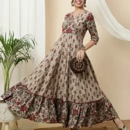 Printed, Floral Print Cotton Rayon Stitched Flared/A-line Gown-21
