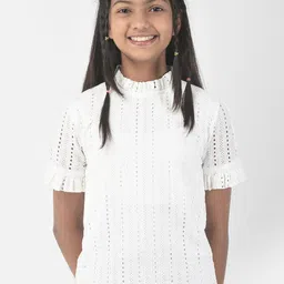 Crimsoune Club High Neck Schiffli Cotton Top-picture-45