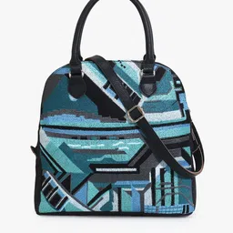 Anekaant Women Turquoise Blue Printed Structured Handheld Bag-38