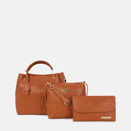 Bagsy Malone Set Of 3 Tan Textured Structured Handheld Bag image 1