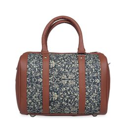 ZOUK Navy Blue Ethnic Motifs Printed Shopper Satchel with Cut Work image 5
