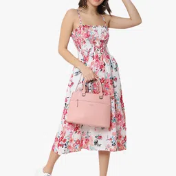 Carlton London Pink Structured Handheld Bag with Cut Work-15