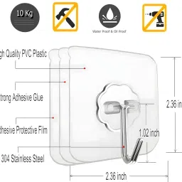Wall Hook For Hanging Cloth , Strong Wall Hanger Hooks Without Drill Transparent Towel Holder-image-24