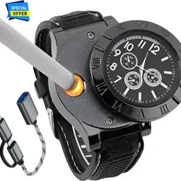 Foxne Point Cigarette Lighter Rechargeable With Mini OTG 2 in 1 USB Cable Micro USB Type C Cigarette Lighter Watch, USB Rechargeable Sporty Wristwatch Cigarette Lighter, USB Hub-image-14