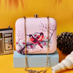 ARTKLIM Pink & Blue Printed Box Clutch-image-78