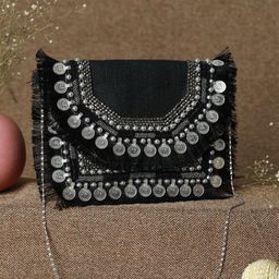 Priyaasi Black Coin Embellished Jute Clutch Bag image 1