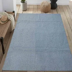 saral home Blue Solid Fiber 6 ft x 9 ft Machine Made Carpet-picture-49