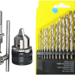 Premium 13 Pcs Of HSS Drill Bit Set for Drilling Wood Metal Plastic And 13mm Drill Chuck With SDS Adaptor Key Set Female 1/2" 20 Unf Pack Of 2-0