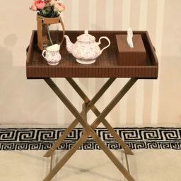 CasaGold Tan Brown Foldable Leather Tray Table with Metal Stand-picture-21