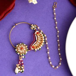 Silvermerc Designs Gold-Plated Kundan Studded & Beaded Nosepin-image-23
