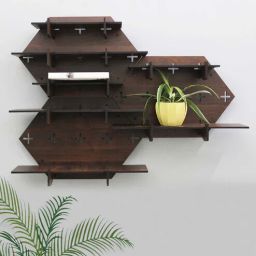 random Brown Engineered Wood Hexagon Set Of 3 Modular Wall Shelf-picture-1