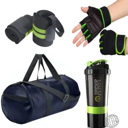 20 L Gym Duffel Bag - Gym Bag with Gym Gloves With Gym Shaker Bottle and Wrist Band Support - Blue, Green-image-54