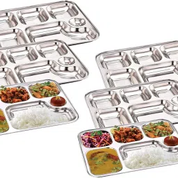 Pack of 6 Stainless Steel 6 in 1 Stainless Steel Plates with Compartments Bhojan Thali Set for Lunch K5 Dinner Set-15