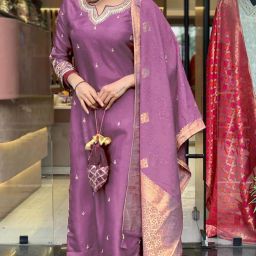 Womens Embroidery viscos chanderi kurta and pent with Jaquard dupatta set Embroidered Kurta, Salwar & Dupatta Set-image-49